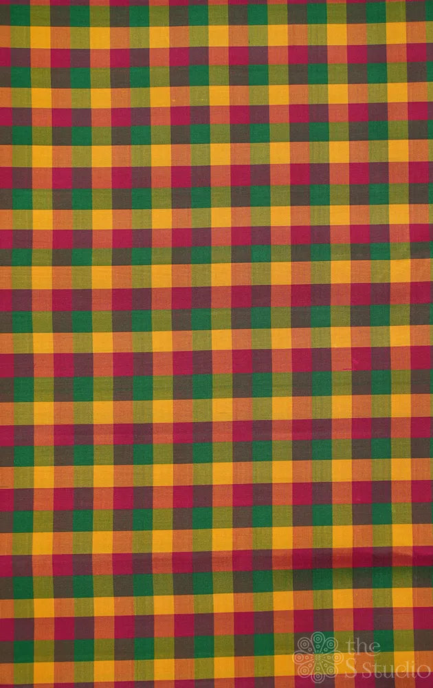 Multi colour small checked kanchi silk blouse fabric
