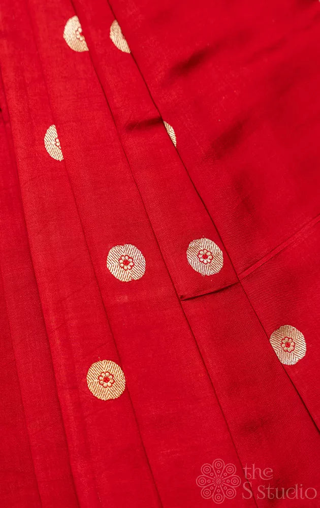 Red banarasi chiniya silk blouse fabric