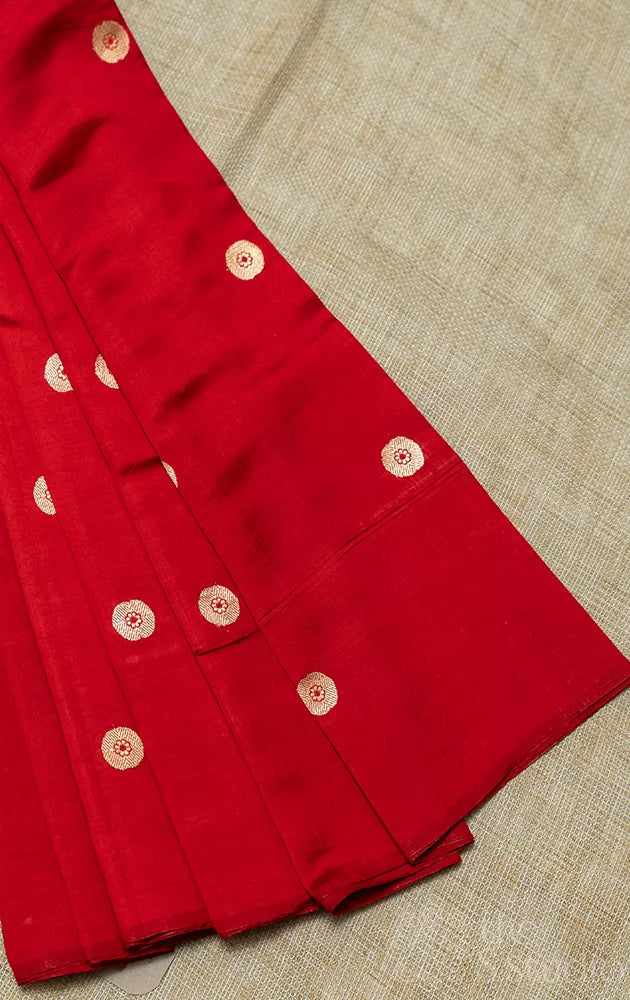 Red banarasi chiniya silk blouse fabric