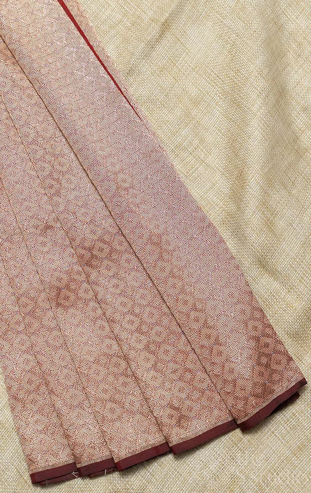 Rose gold banarasi katan silk blouse material with classic geometric design