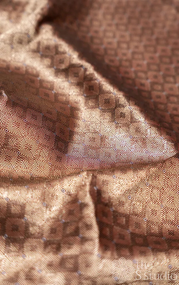 Rose gold banarasi katan silk blouse material with classic geometric design