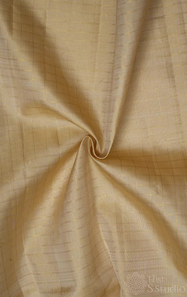 Beige zari checked kanchi silk blouse fabric