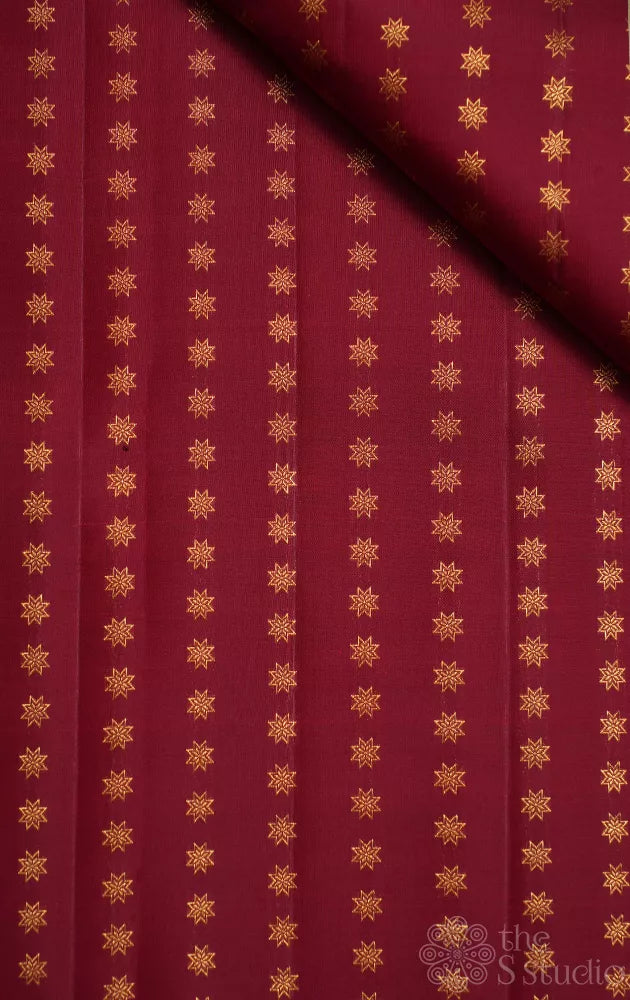 Maroon kanchi silk material with star zari buttas