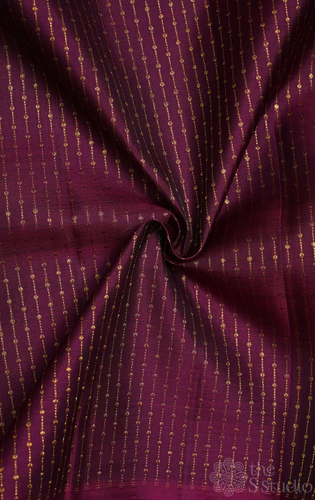 Deep purple colour kanchi silk blouse fabric with zari chain lines