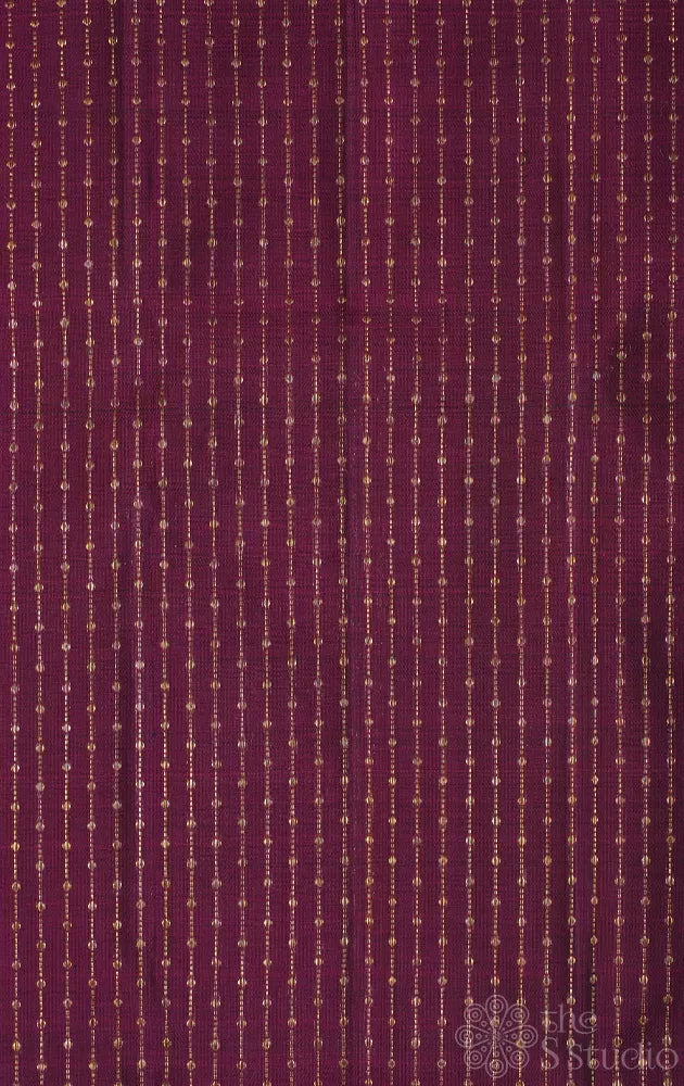 Deep purple colour kanchi silk blouse fabric with zari chain lines
