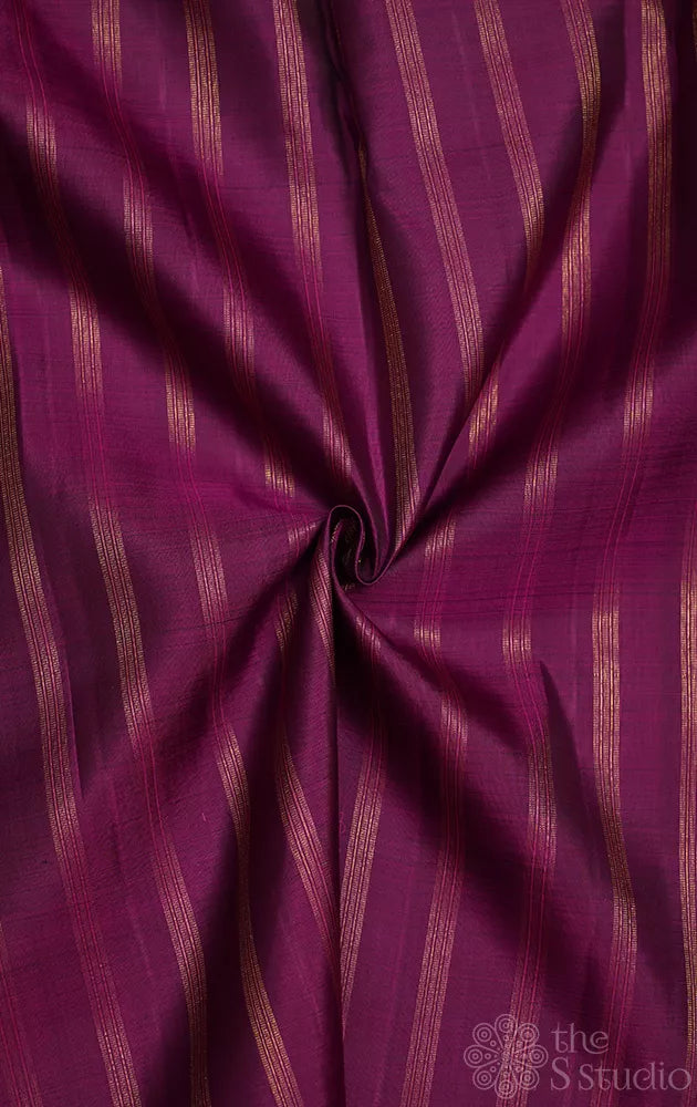 Magenta kanchi silk blouse fabric with vertical zari lines