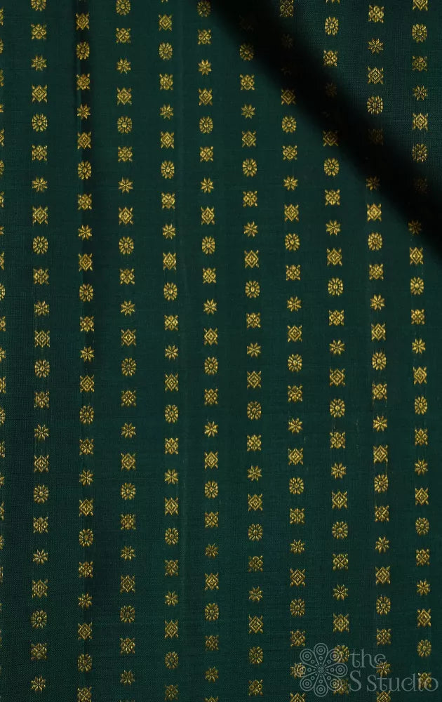 Bottle green kanchi silk material with small zari buttas
