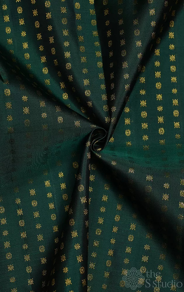 Bottle green kanchi silk material with small zari buttas