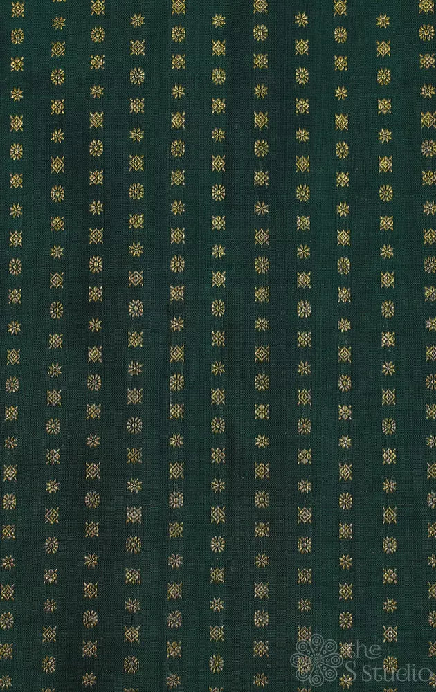 Bottle green kanchi silk material with small zari buttas