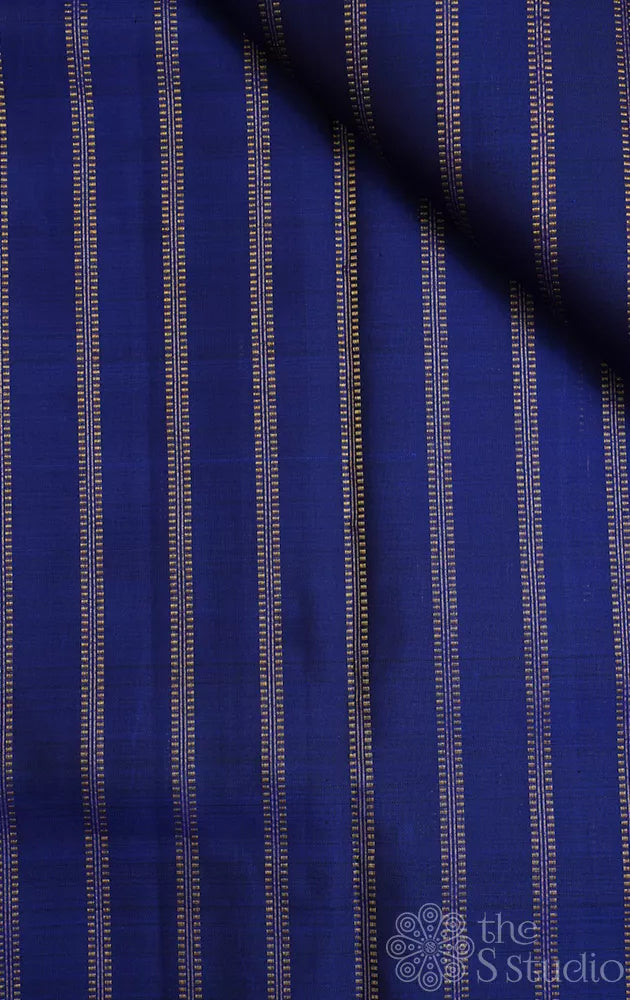 Royal blue kanchi silk blouse material with vertical zari lines