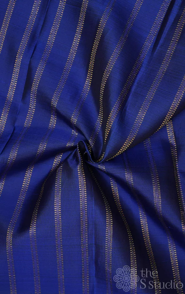 Royal blue kanchi silk blouse material with vertical zari lines