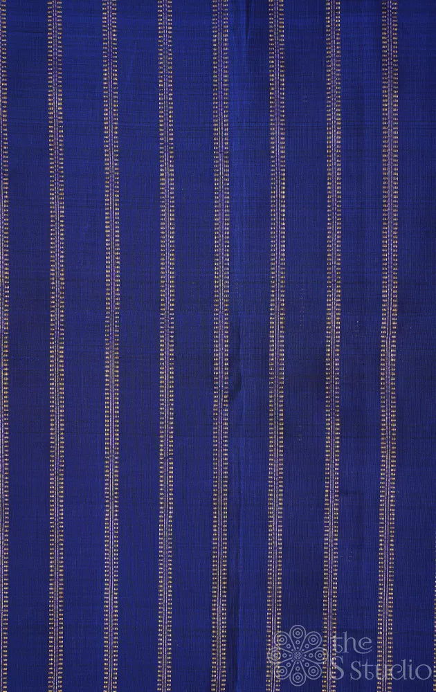 Royal blue kanchi silk blouse material with vertical zari lines