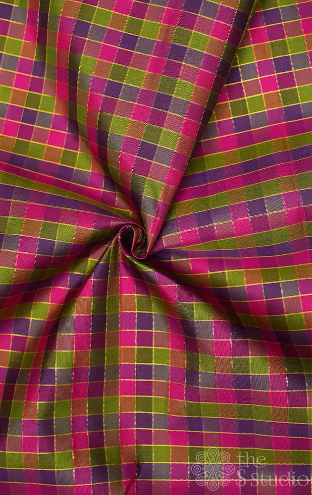Multicolour zari checked kanchi silk blouse material