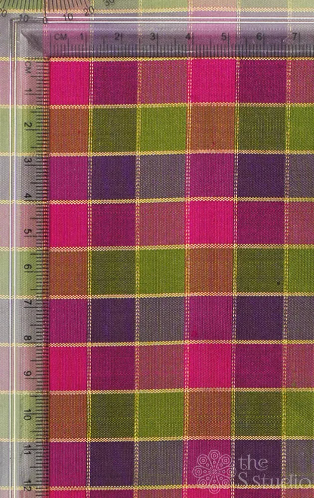 Multicolour zari checked kanchi silk blouse material