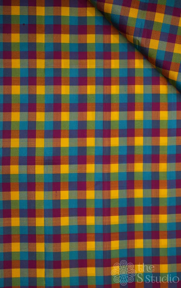 Multicolour small checks kanchi silk blouse material