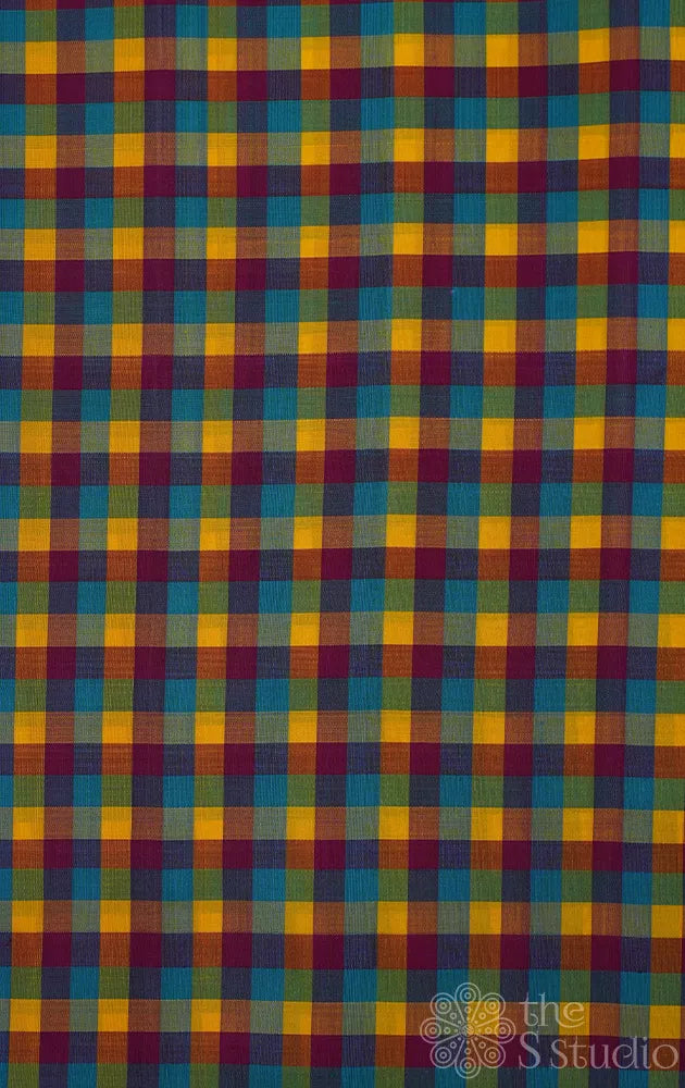 Multicolour small checks kanchi silk blouse material