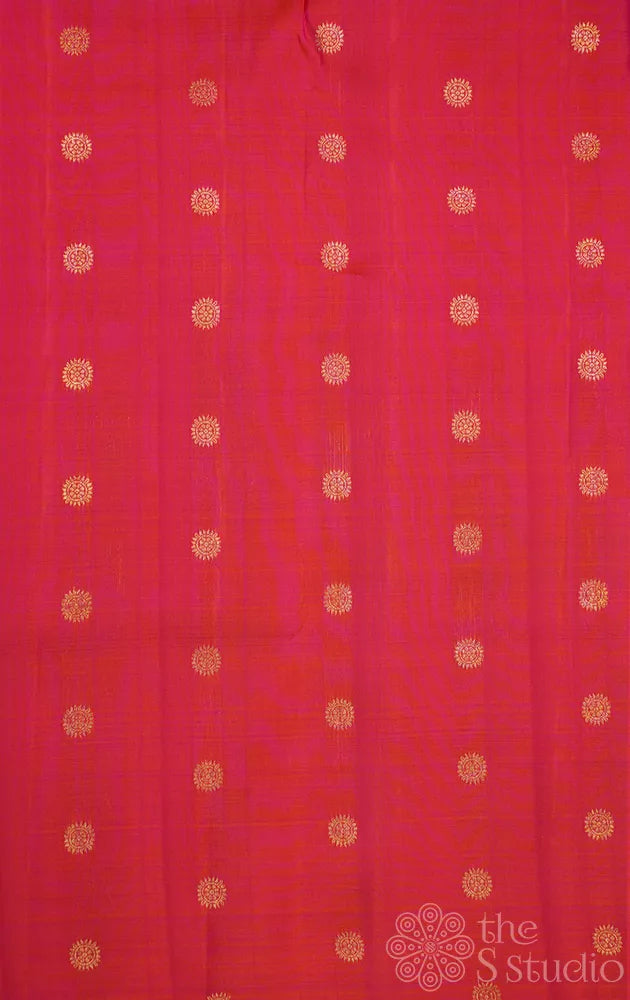 Peach kanchi silk blouse fabric with zari buttas