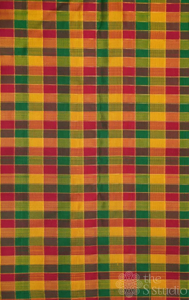 Multicolour checked kanchi silk blouse fabric with zari checks