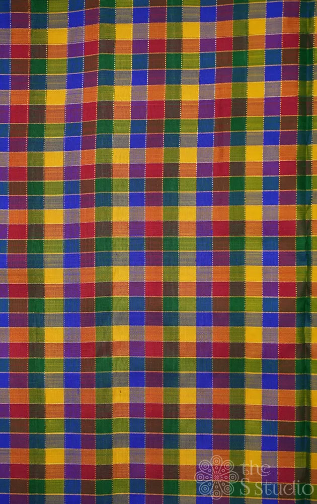 Multicolour kanchi silk blouse fabric with zari checks