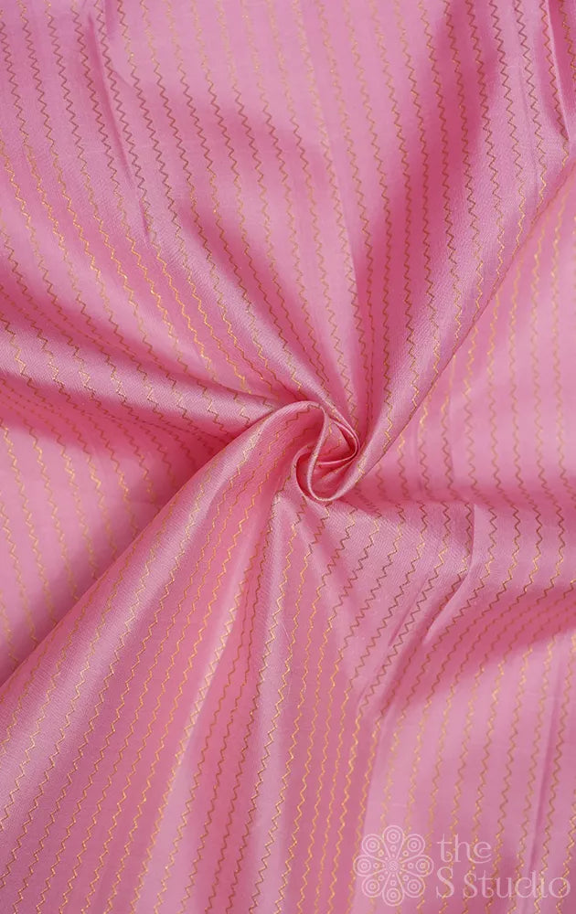 Baby pink kanchi silk blouse material with zig zag vanki lines