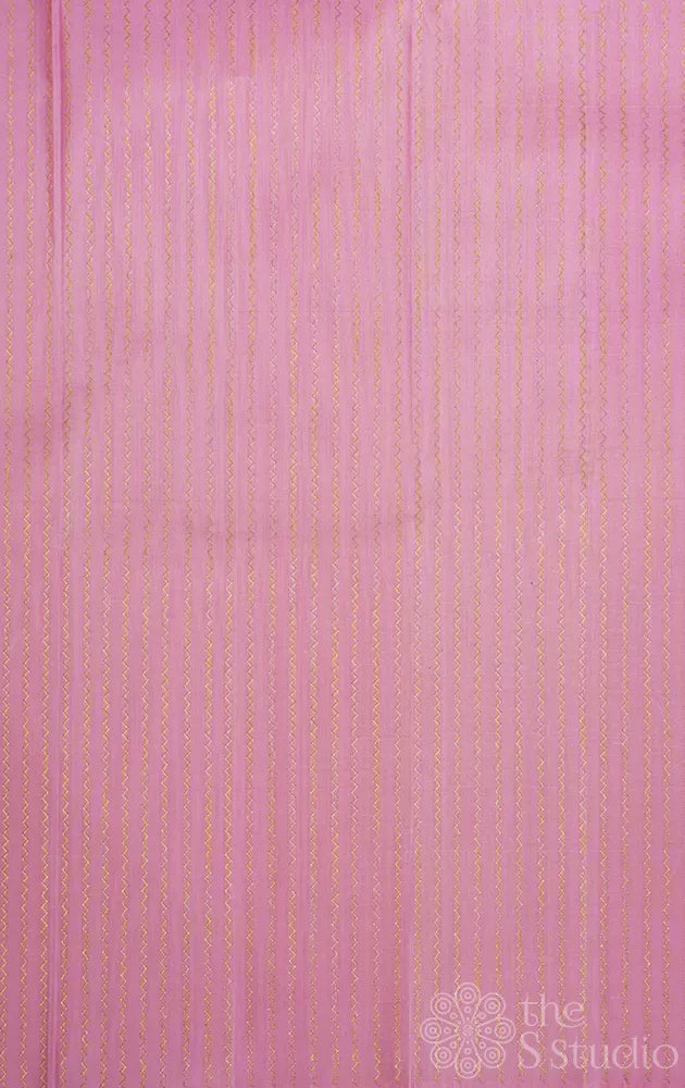 Baby pink kanchi silk blouse material with zig zag vanki lines