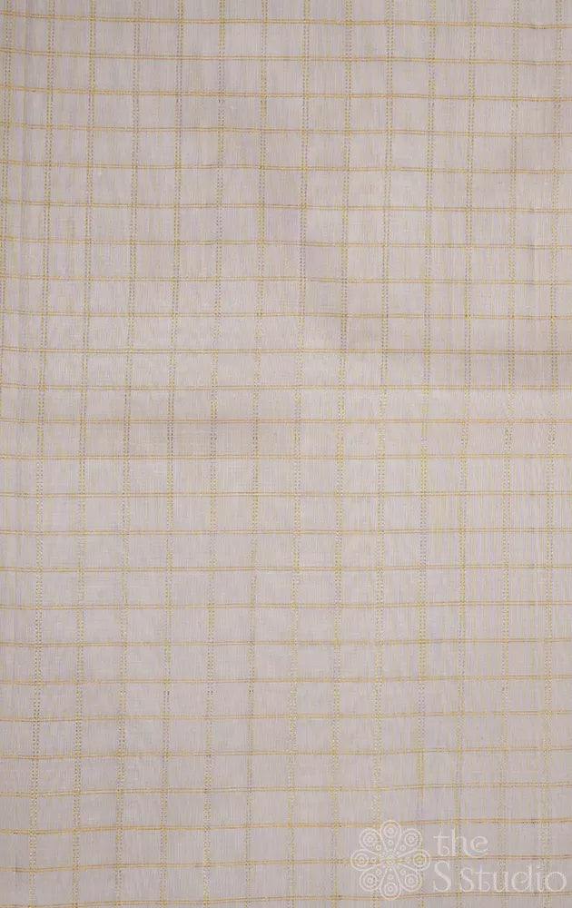 Off white kanchi silk blouse fabric with zari checks