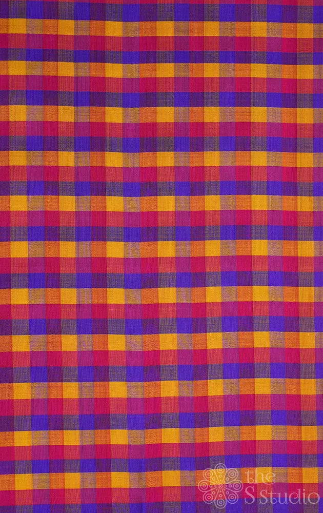 Multi colour small checked kanchi silk material