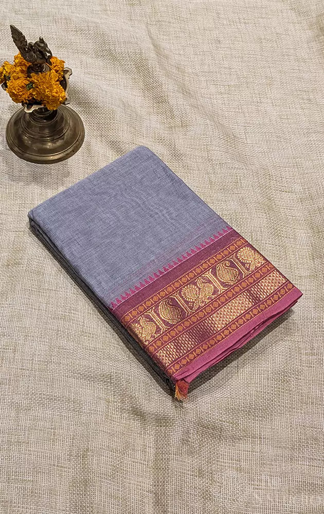 Kanchi cotton saree with annam & paisley border - Pack of 3