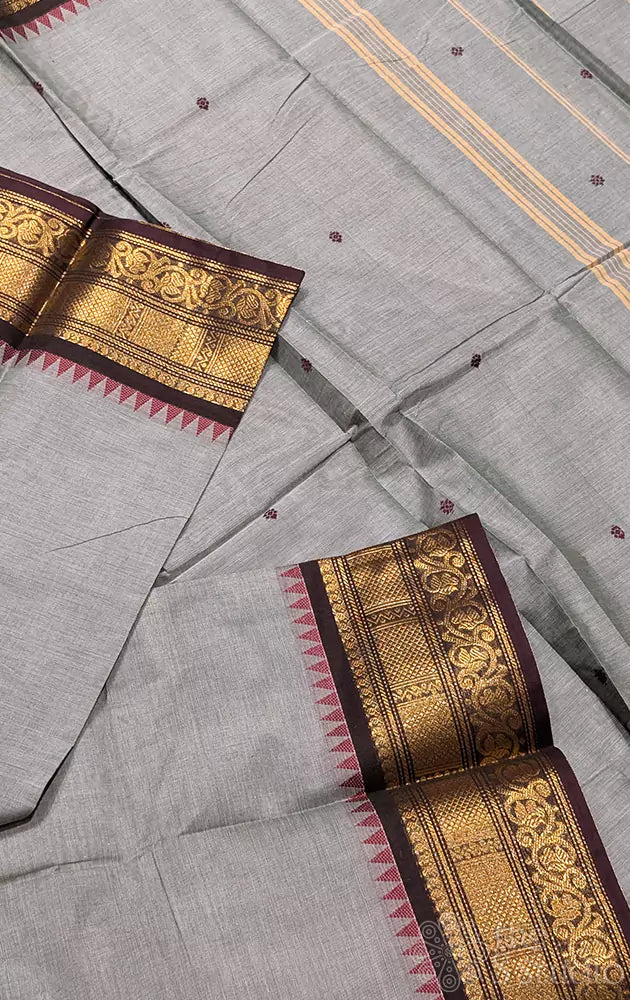 Kanchi cotton saree with box pattern zari border - Pack of 3