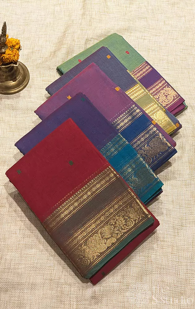 Kanchi cotton saree with rettaipet zari border - Pack of 5