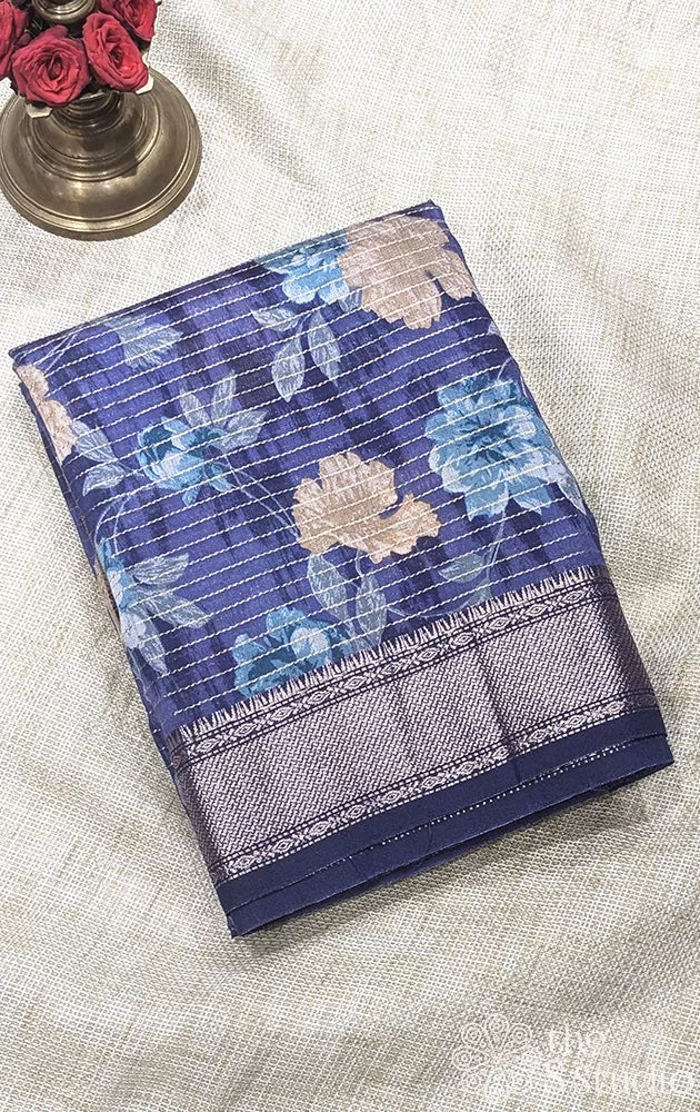 Semi silk saree with threadlines and floral prints - Pack of 3