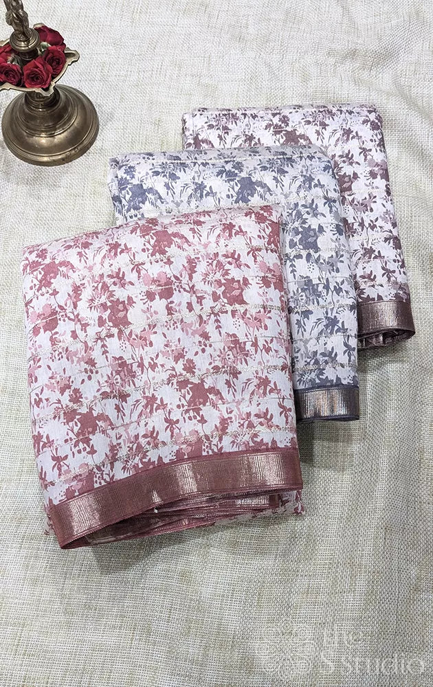 Semi silk saree with zari checks & floral prints - Pack 3