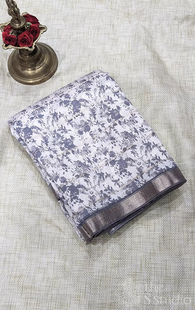 Semi silk saree with zari checks & floral prints - Pack 3