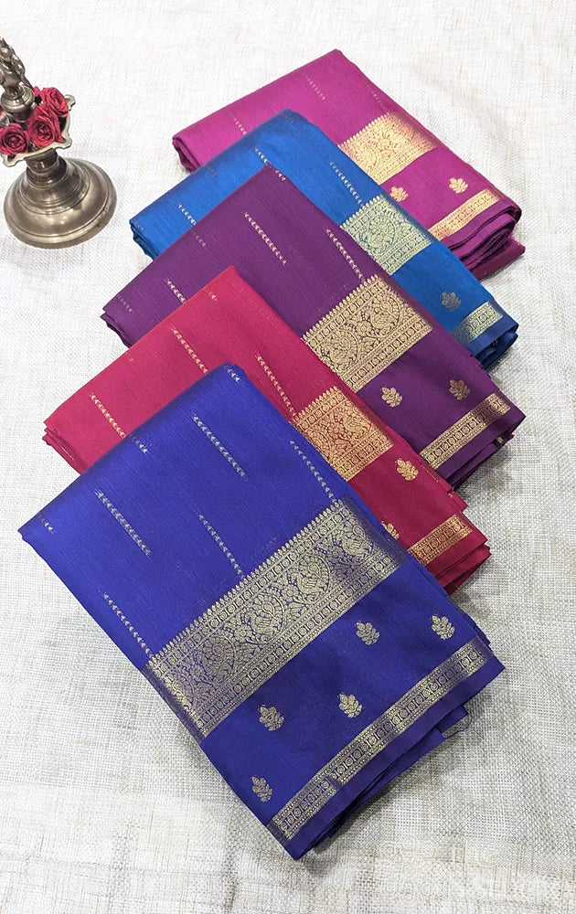Semi silk saree with zari border and buttas - Pack of 5