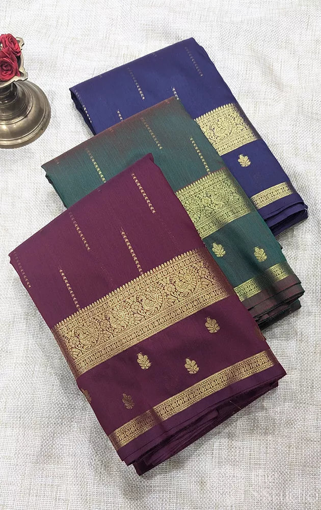 Semi silk saree with zari border - Pack of 3
