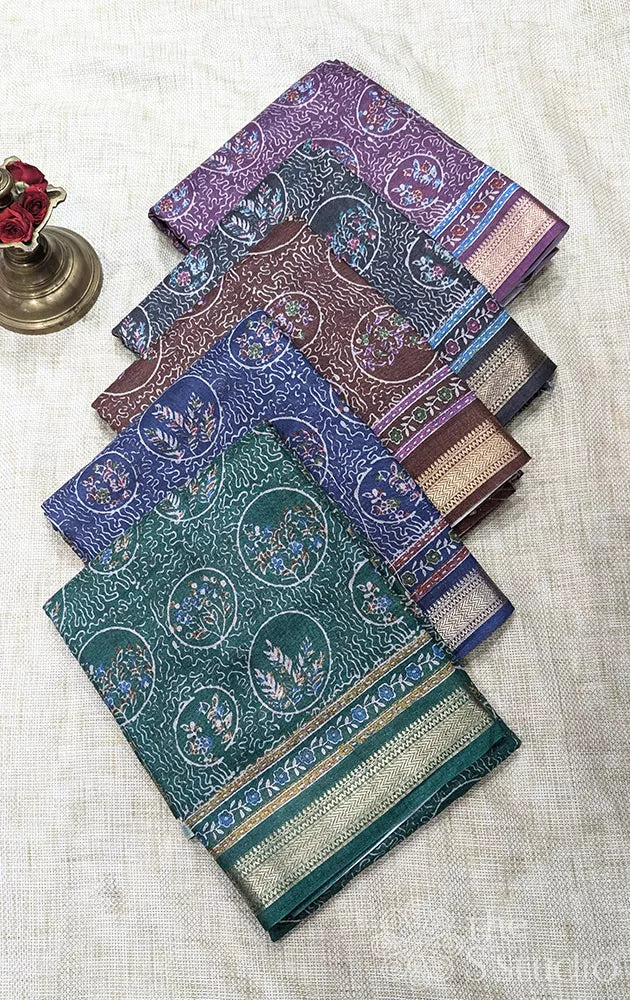 Semi silk saree with small round motis - Pack of 5