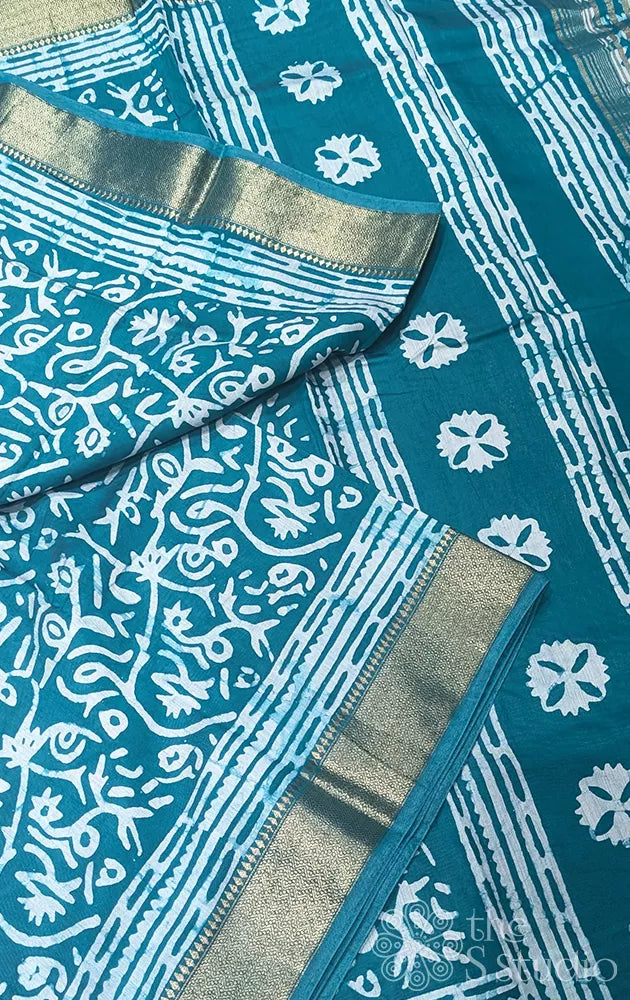 Semi silk saree with zari border & prints - Pack of 3