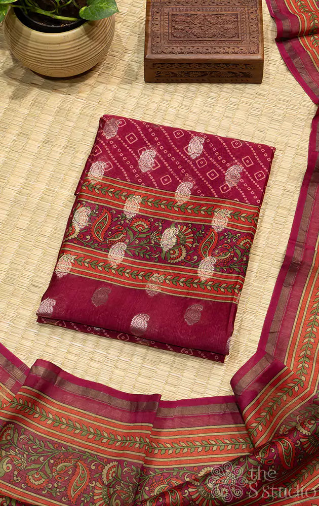 Maroon bandhani print maheshwari silk cotton salwar suit