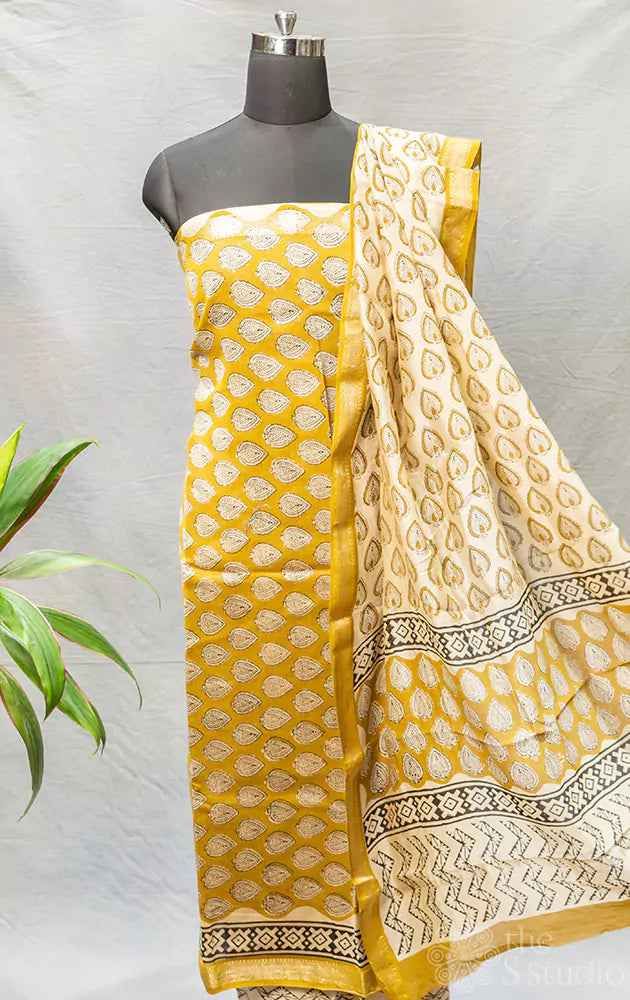 Methi green printed maheshwari cotton silk salwar suit