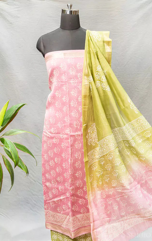 Pink printed maheshwari cotton silk salwar set