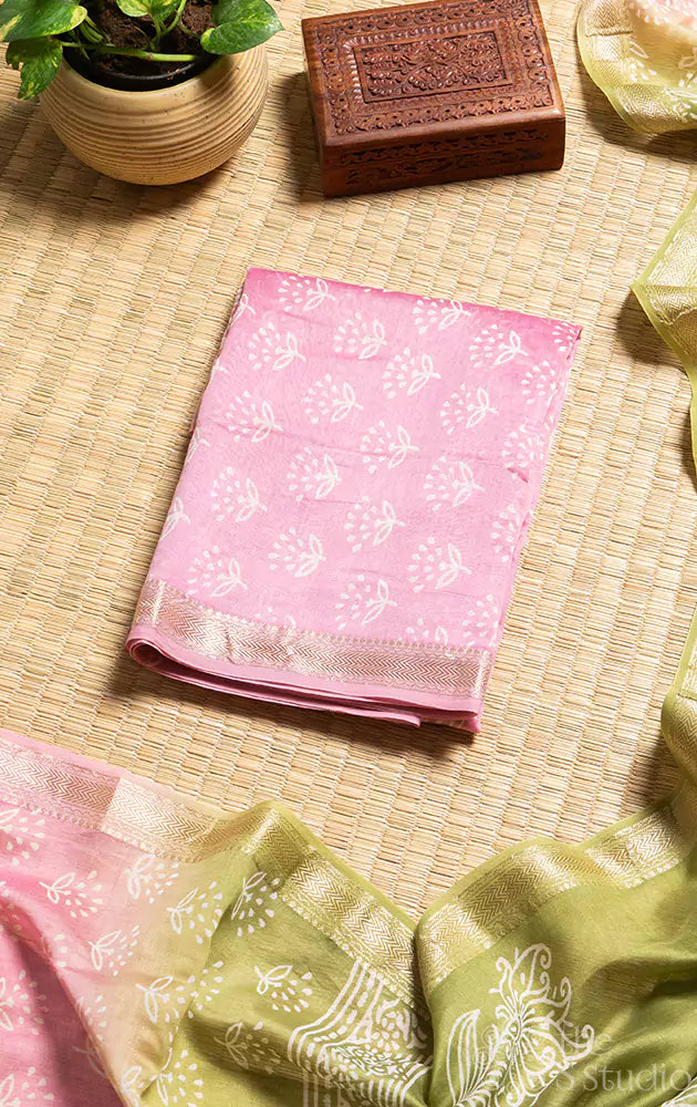 Pink printed maheshwari cotton silk salwar set