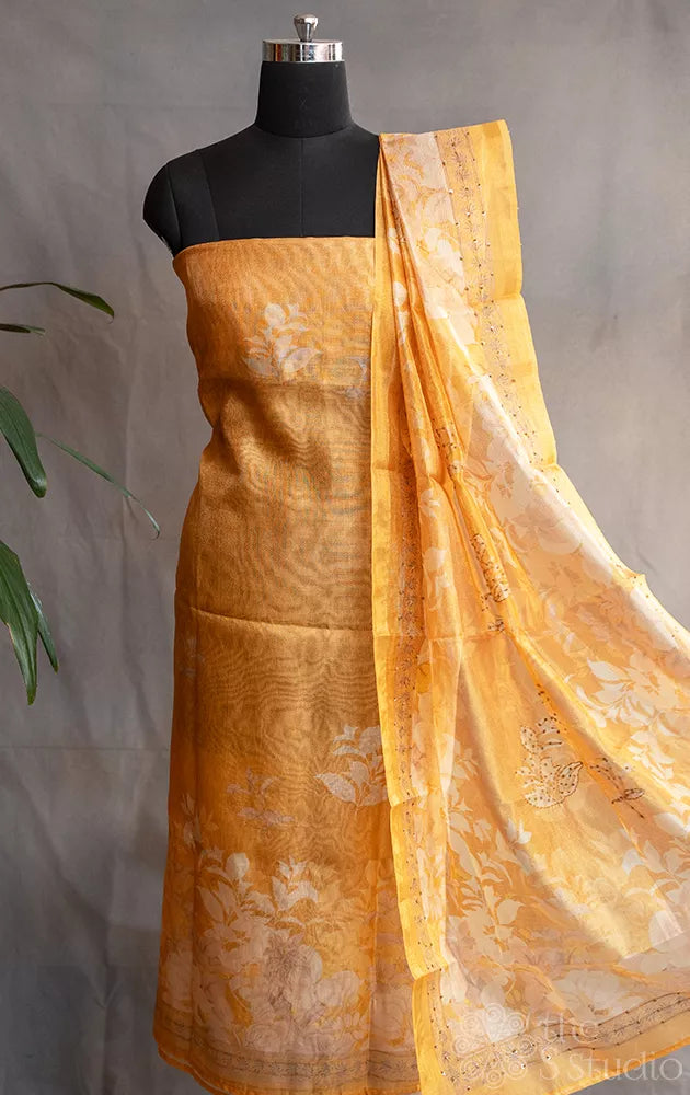 Mustard yellow semi silk salwar set with embroidery