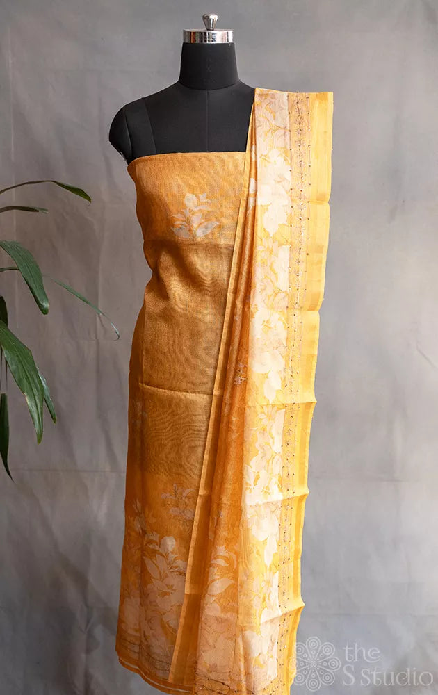 Mustard yellow semi silk salwar set with embroidery