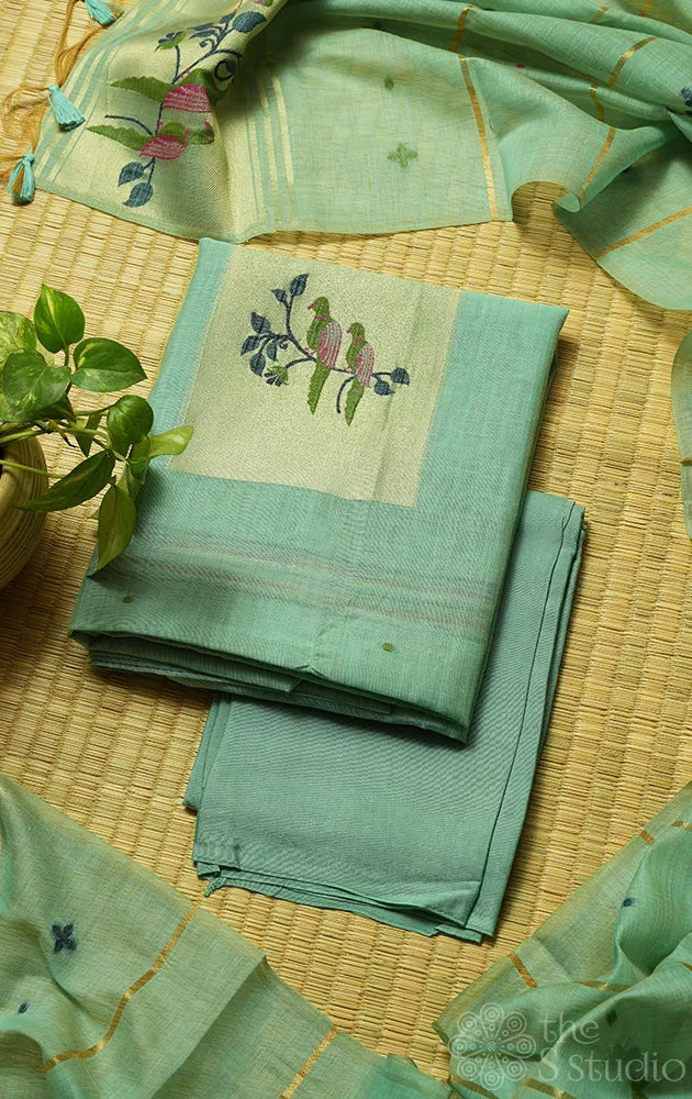 Light blue linen cotton salwar suit with jamdani design