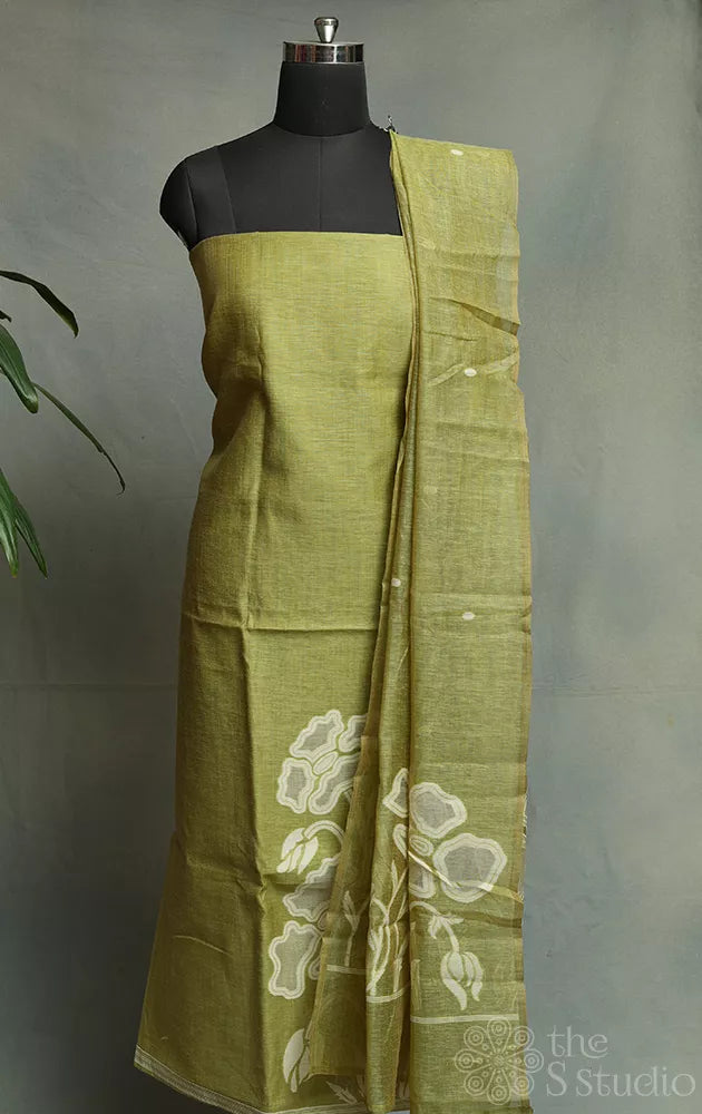 Light green linen cotton salwar set with jamdani design