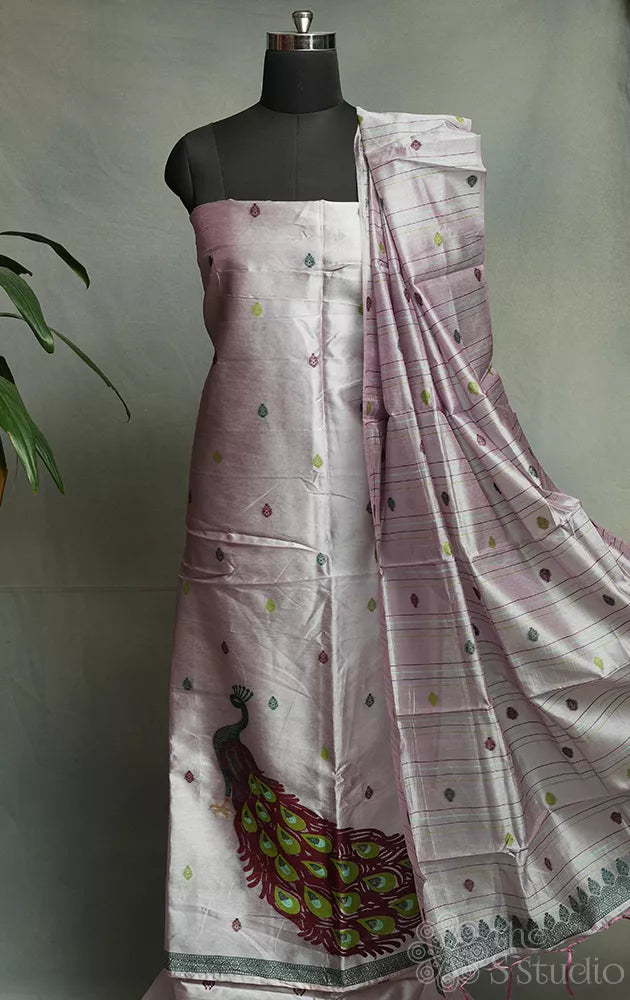 Lavender semi silk salwar set with peacock motif and matching dupatta