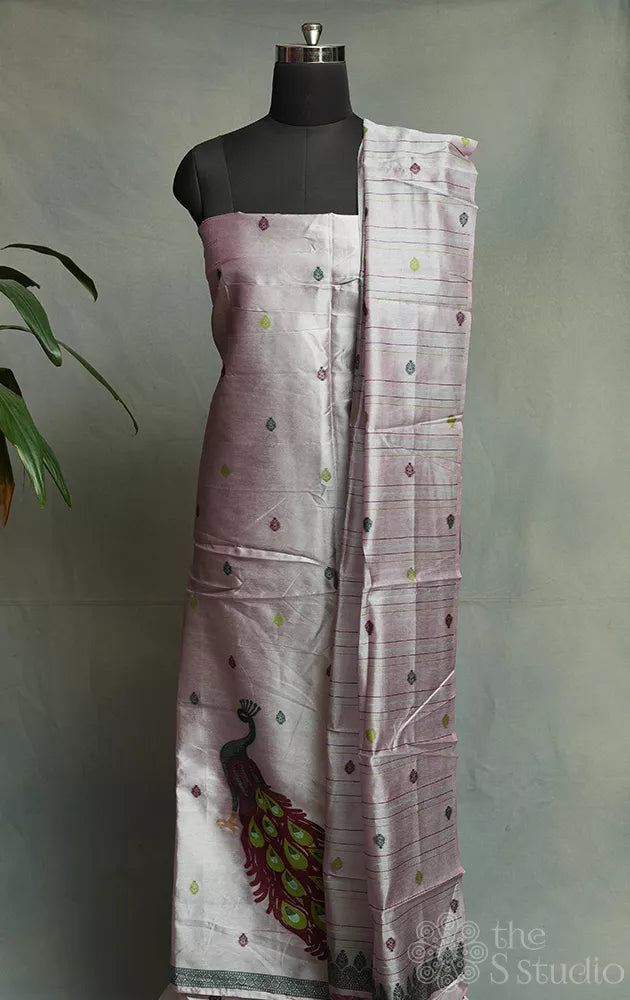 Lavender semi silk salwar set with peacock motif and matching dupatta