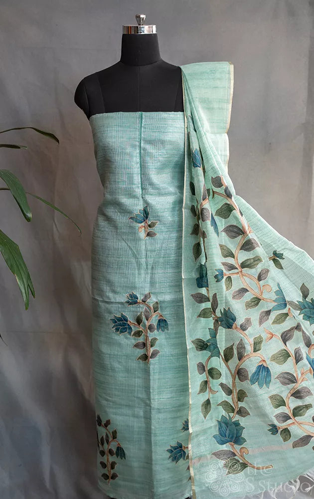 Light green tissue silk salwar suit with applique embroidery