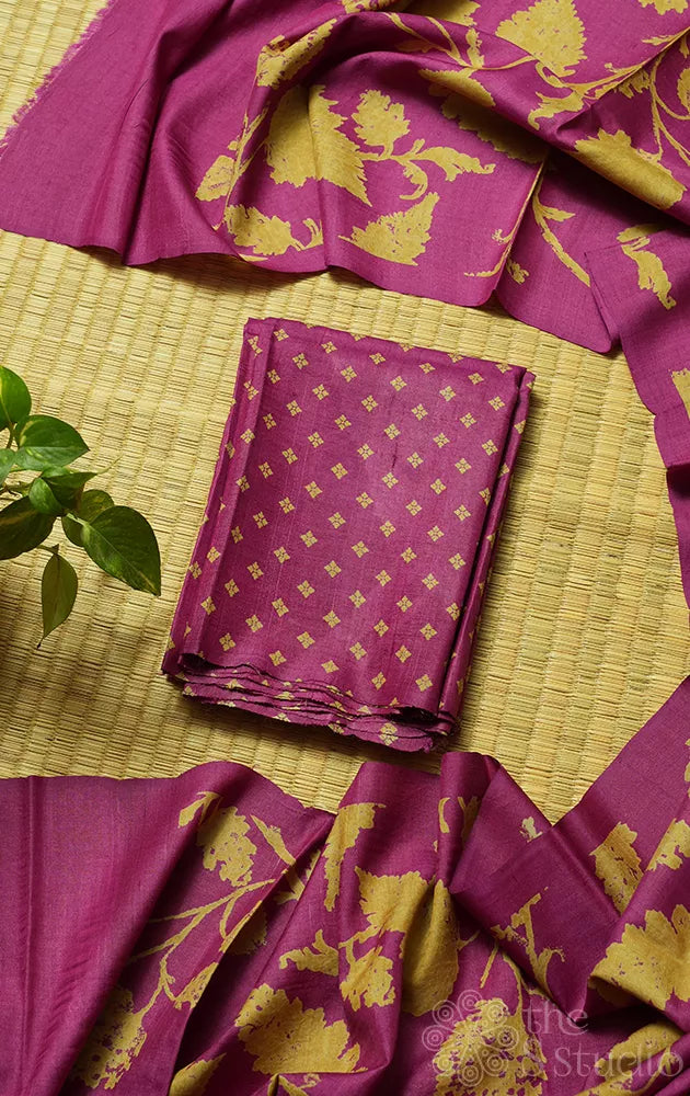 Magenta with beige tussar silk kurta and dupatta set