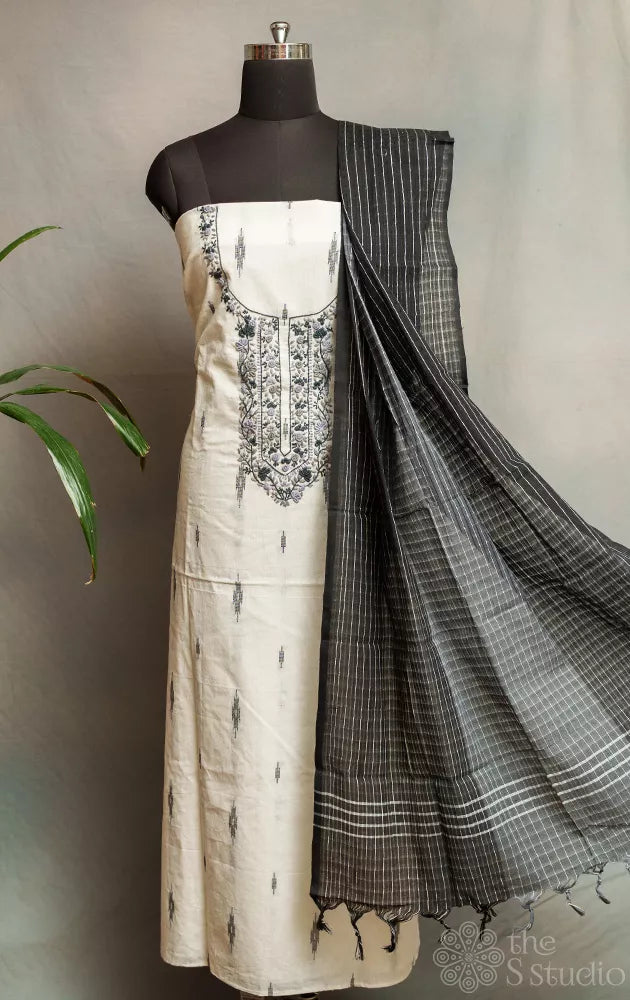 White cotton salwar set with hand embroidery